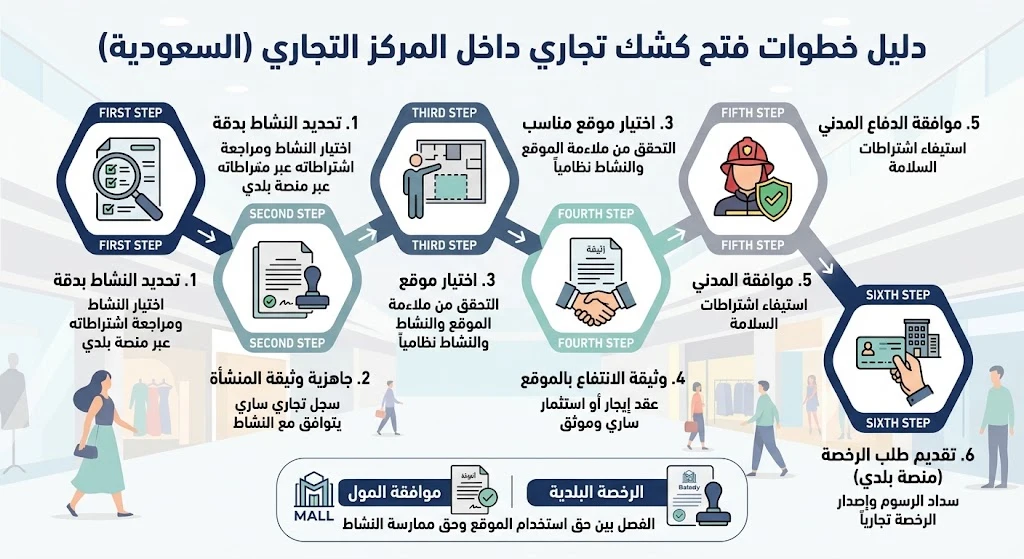 ماهي إجراءات فتح الكشك في ممرات المركز التجاري 1 انفوغرافيك ماهي إجراءات فتح الكشك في ممرات المركز