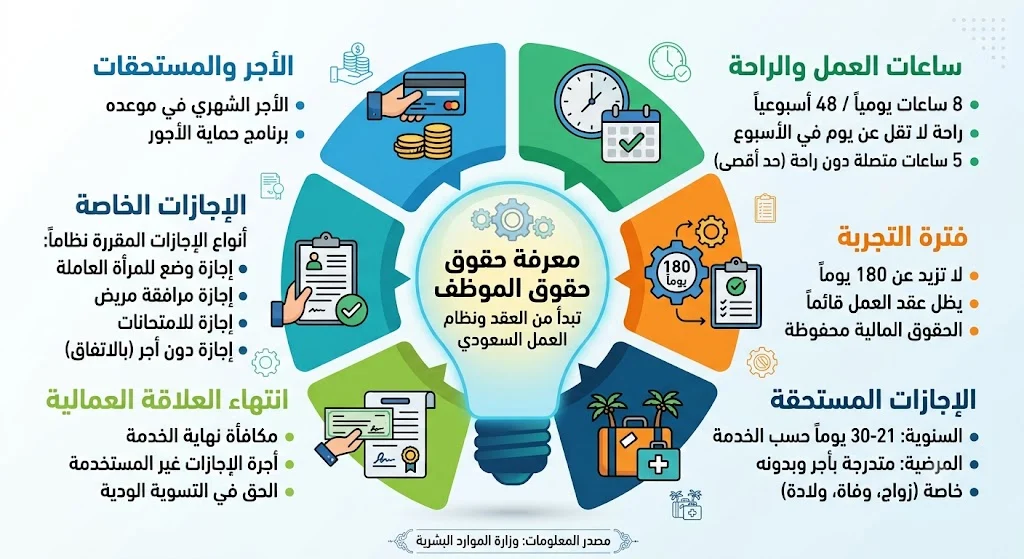 انفوغرافيك حقوق الموظف في القطاع الخاص