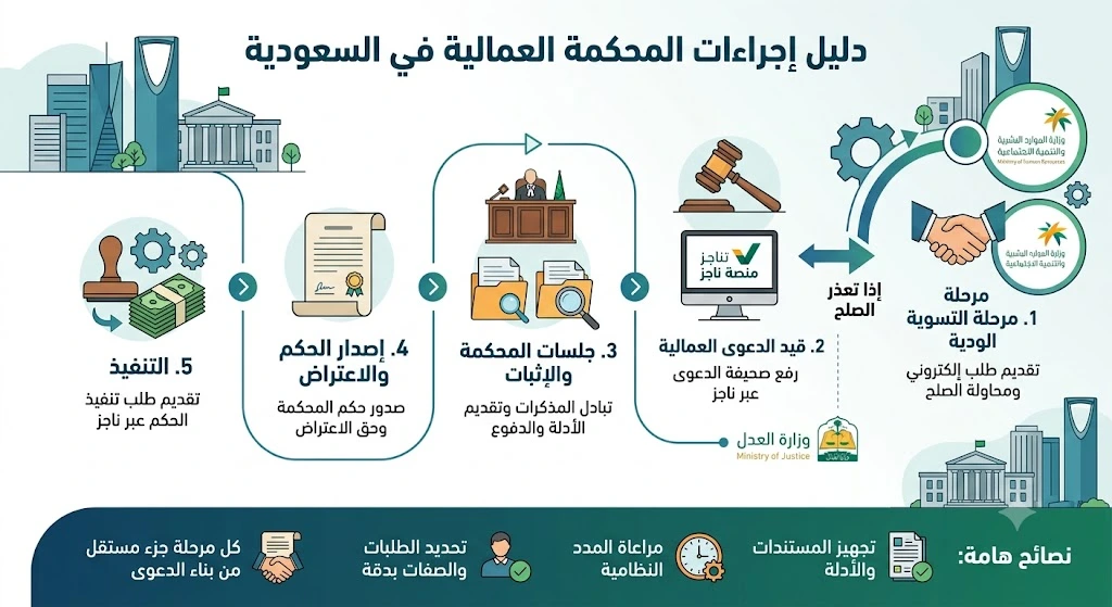 انفوغرافيك إجراءات المحكمة العمالية