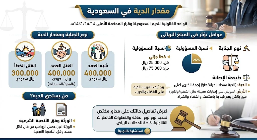 انفوغرافيك مقدار الدية في السعودية