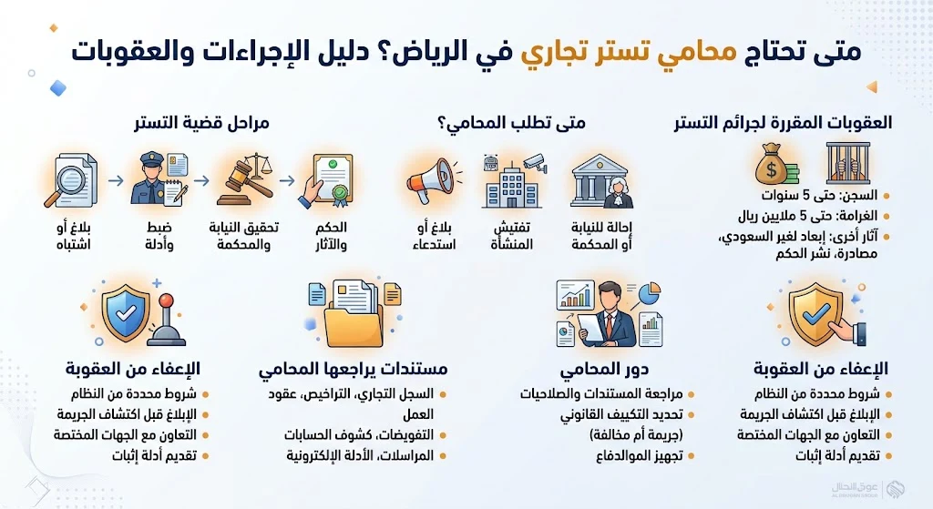 انفوغرافيك محامي تستر تجاري في الرياض