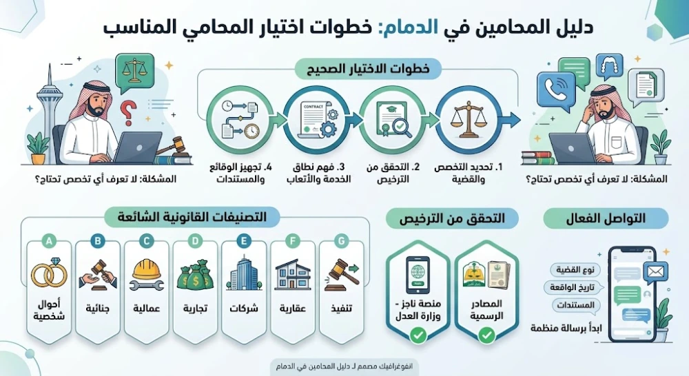 انفوغرافيك دليل المحامين في الدمام