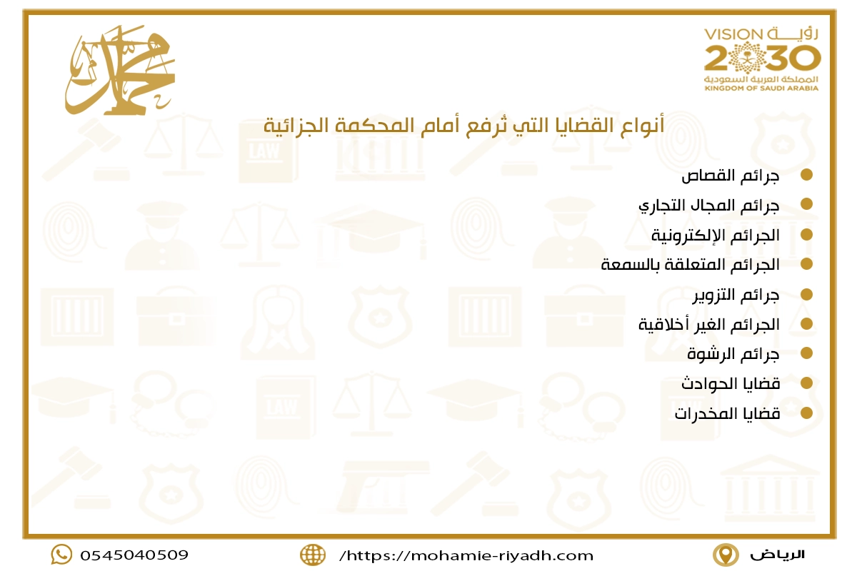 أنواع القضايا التي تُرفع أمام المحكمة الجزائية