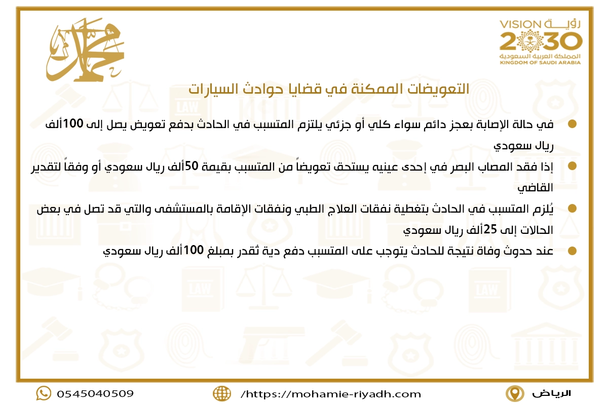 التعويضات الممكنة في قضايا حوادث السيارات