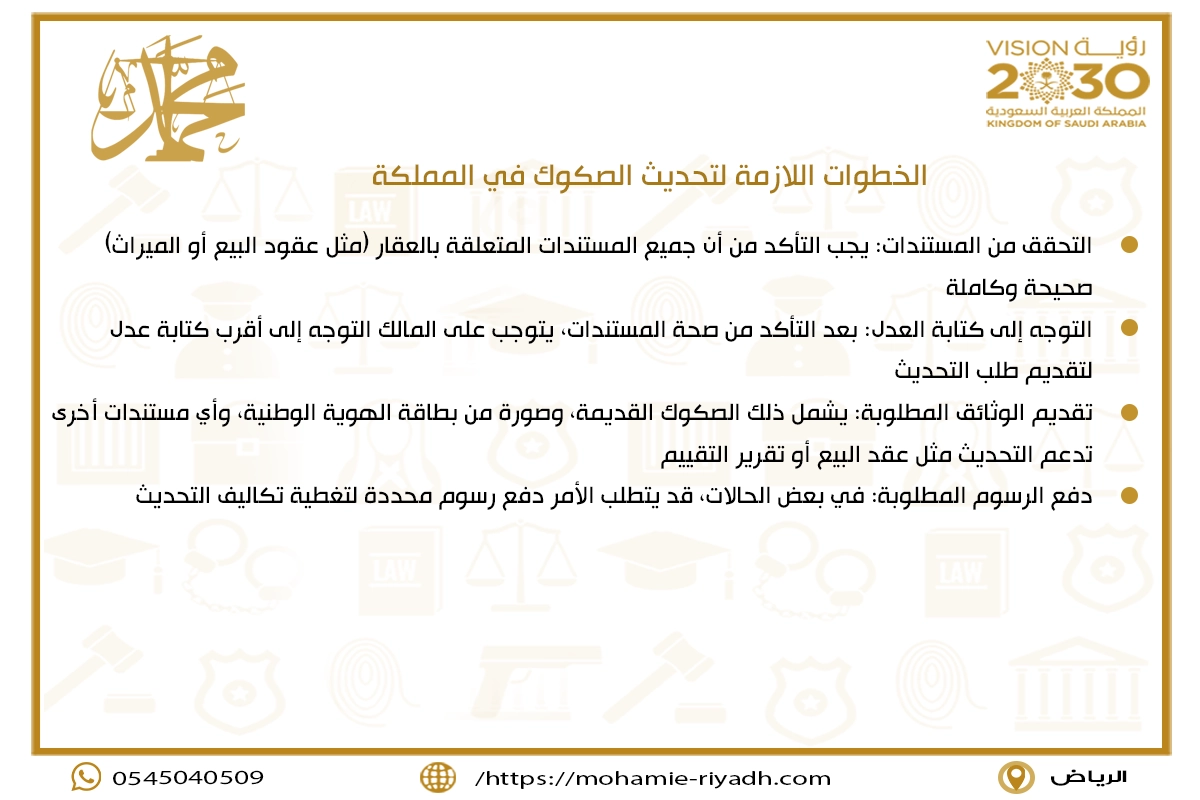 الخطوات اللازمة لتحديث الصكوك في المملكة
