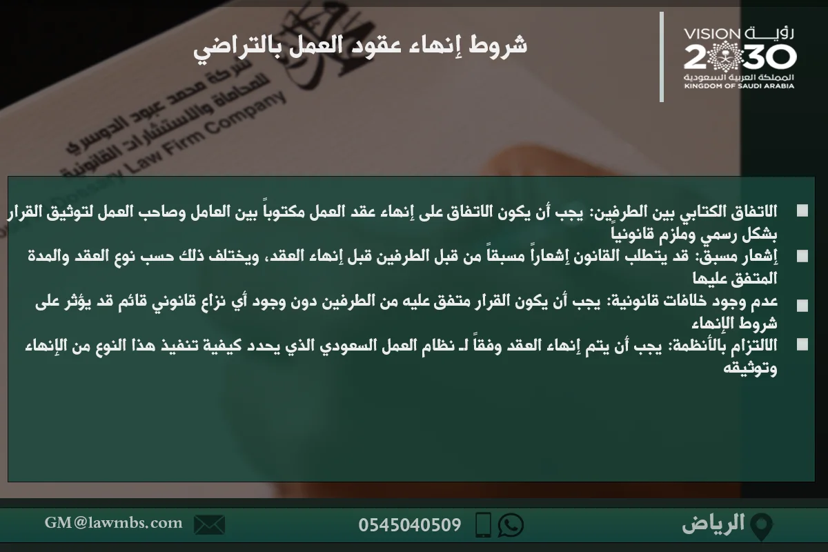 شروط إنهاء عقود العمل بالتراضي