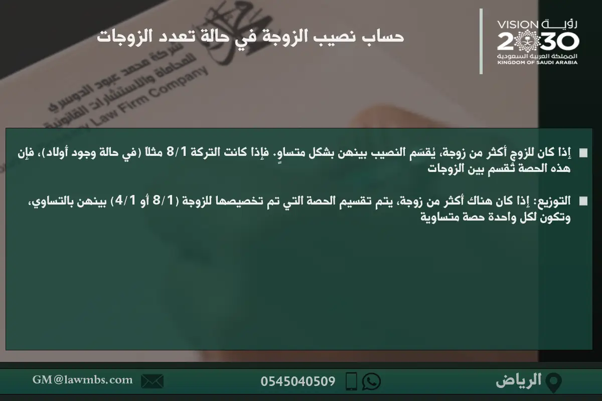 حساب نصيب الزوجة في حالة تعدد الزوجات