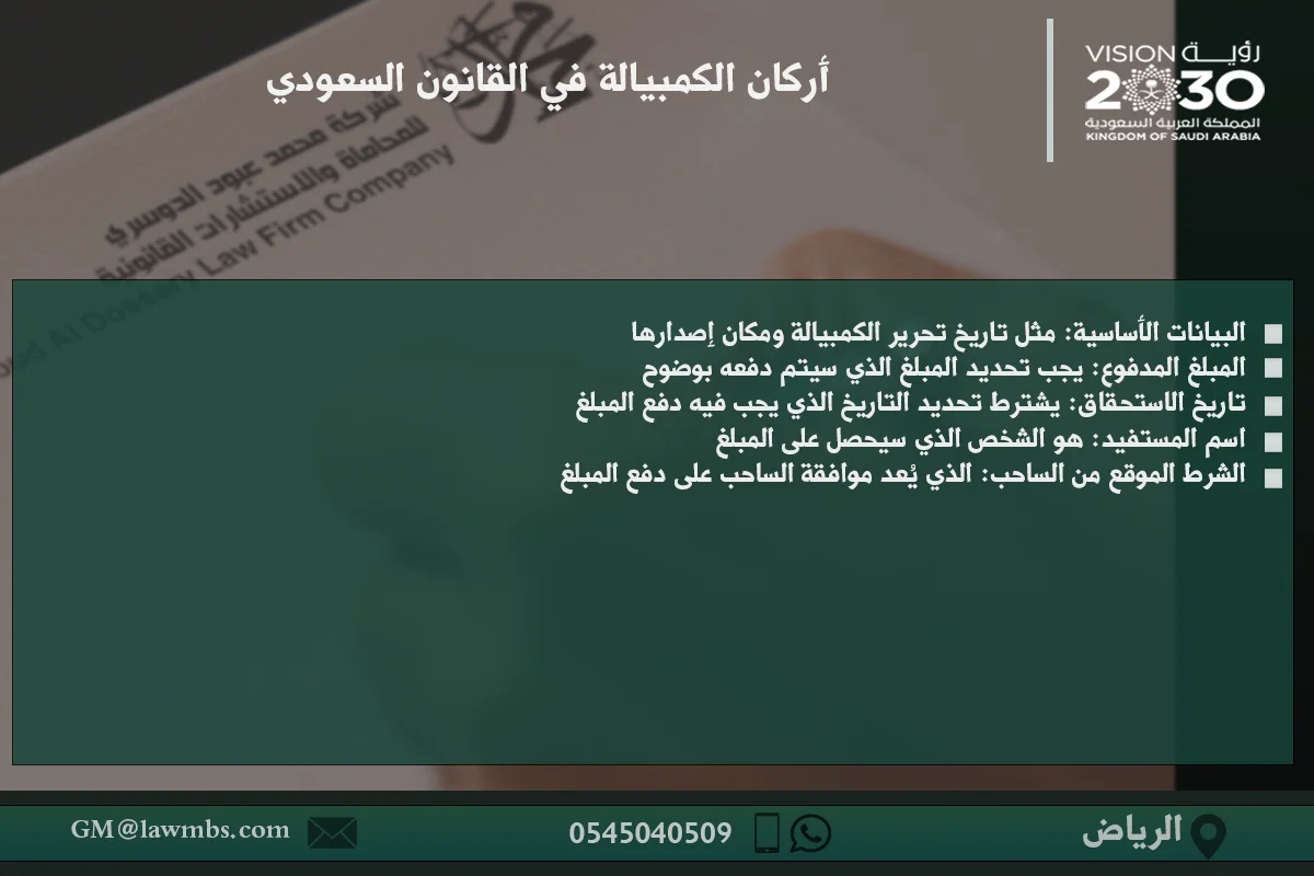 أركان الكمبيالة في القانون السعودي