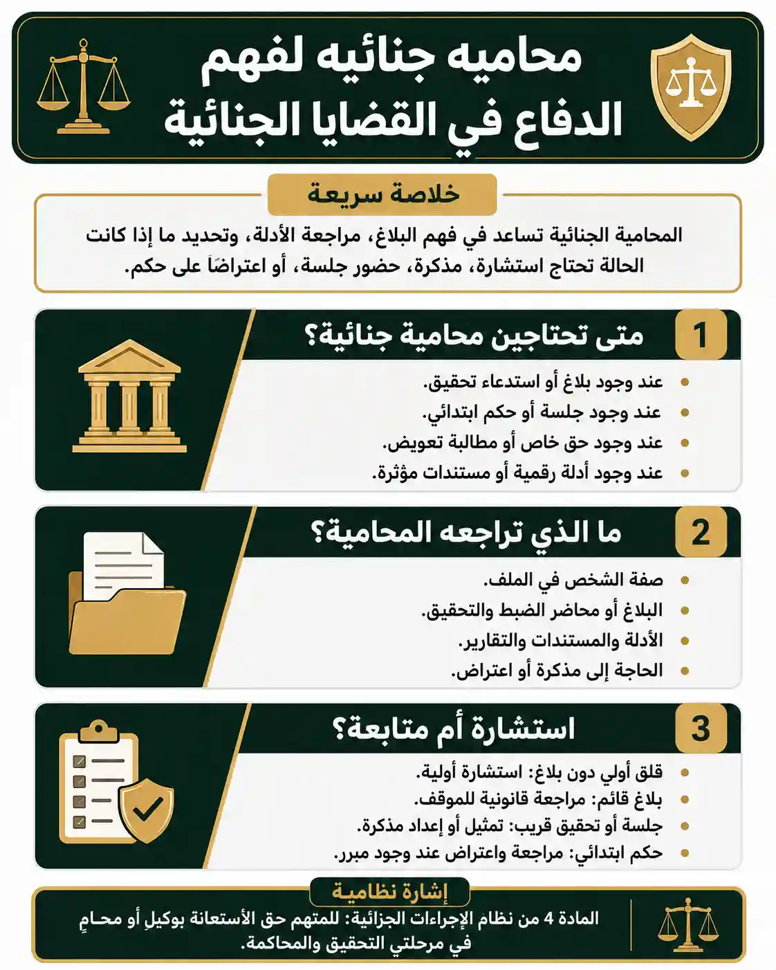 محاميه جنائيه لفهم الدفاع في القضايا الجنائية 1 انفوغرافيك محاميه جنائيه